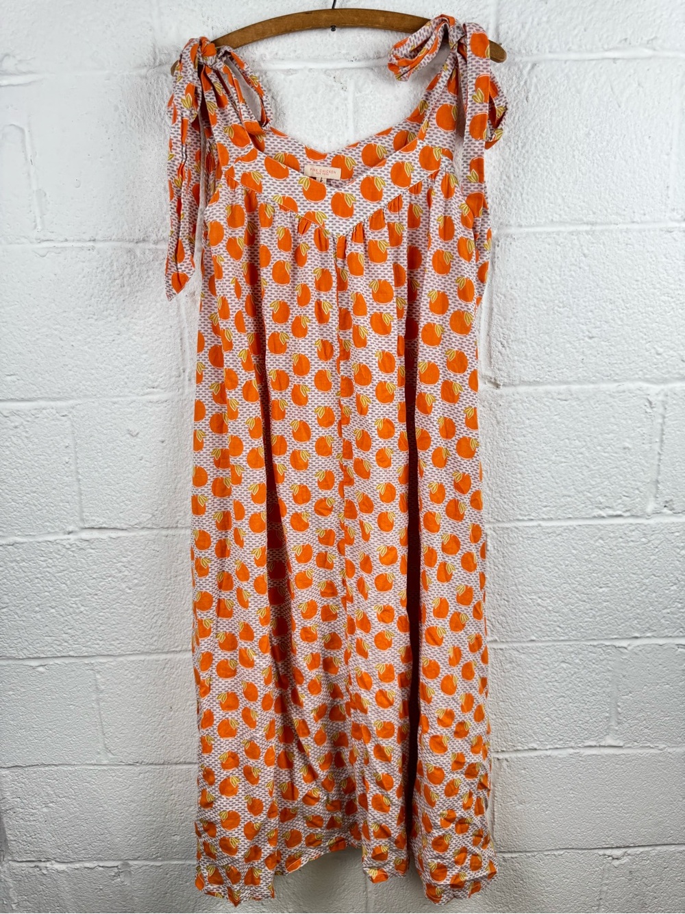 Pink Chicken New York Orange Print Tie Shoulder Cotton Midi Dress Size M NWT